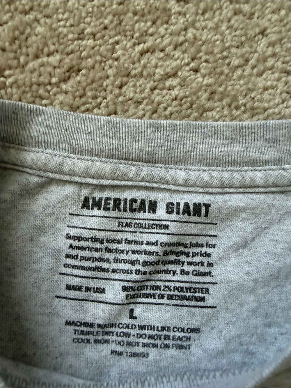 American Giant Patriotic Flag Collection Grey Logo Short Sleeve Cotton Tee - Picture 3 of 6